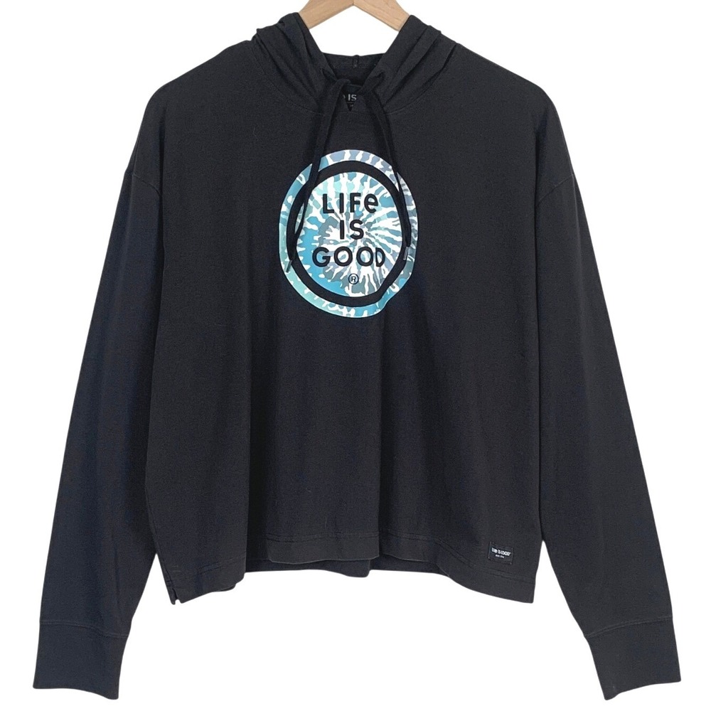 LIFE IS GOOD Crusher-Flex Knit Hoodie Women's L Black Tie Dye Graphic WT00027
